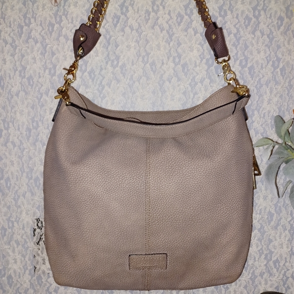 G.H. Bass & Co. Large Leather Taupe Women's Shoulder Bag 16x14" - Picture 3 of 16